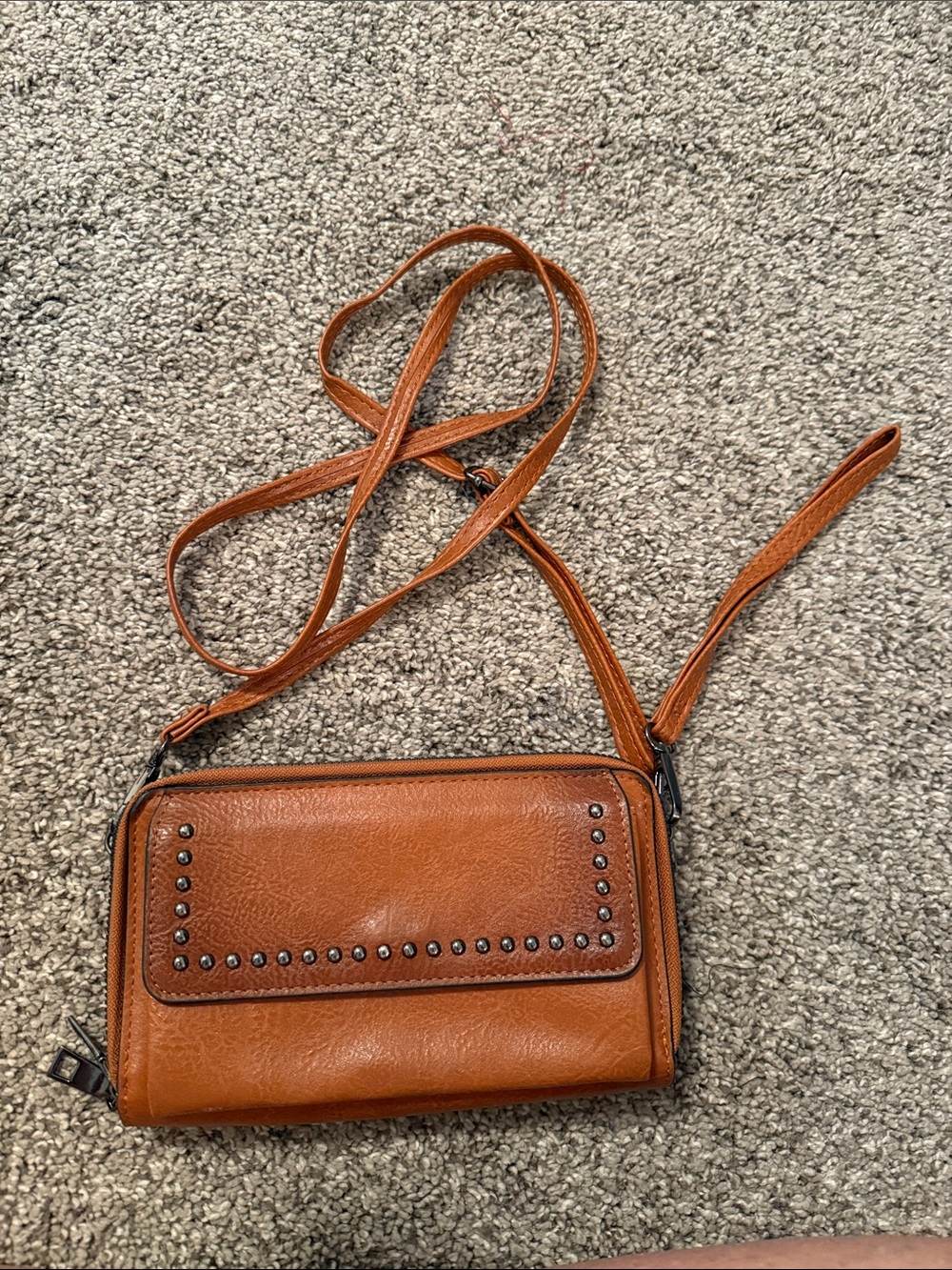Women's Tan Crossbody Bag with Stud Detail